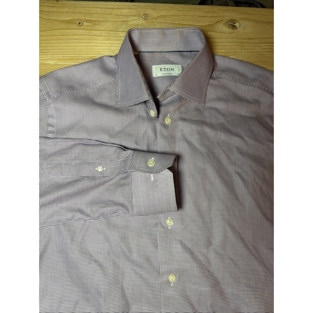 Eton Contemporary Fit Men's‎ 42 16.5 Purple Plaid Check Button Up Dress Shirt